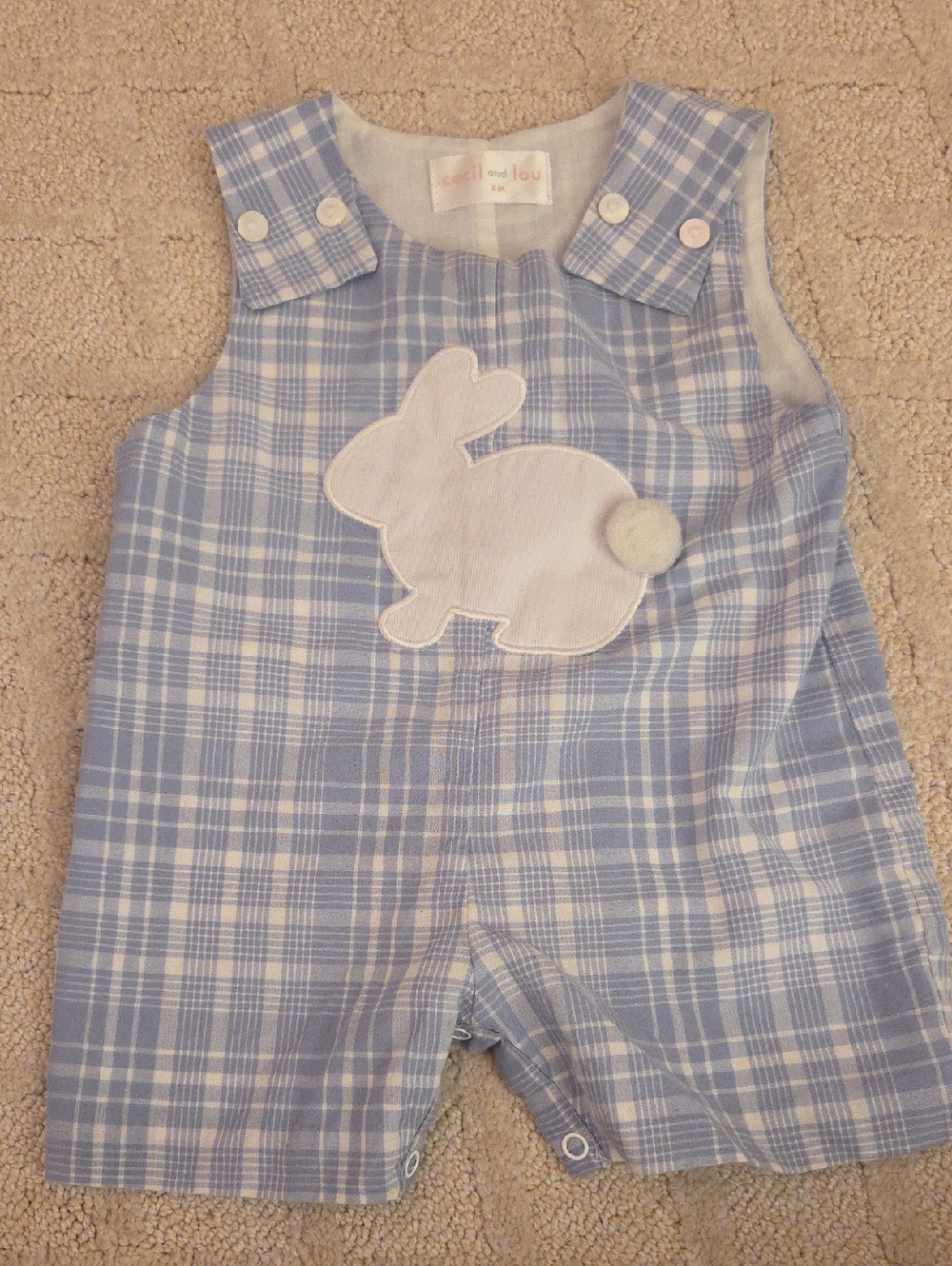 Cecil And Lou Blue Plaid Bunny Appliqué Romper